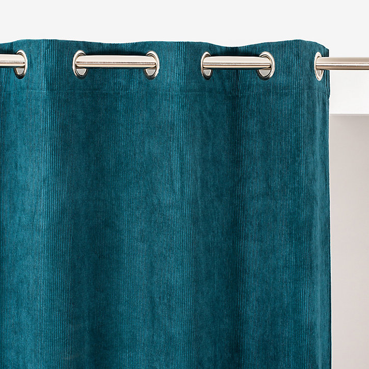 Rideau tamisant Fernand Rocle velours cotelé bleu Canard L.260 x l.140 cm
