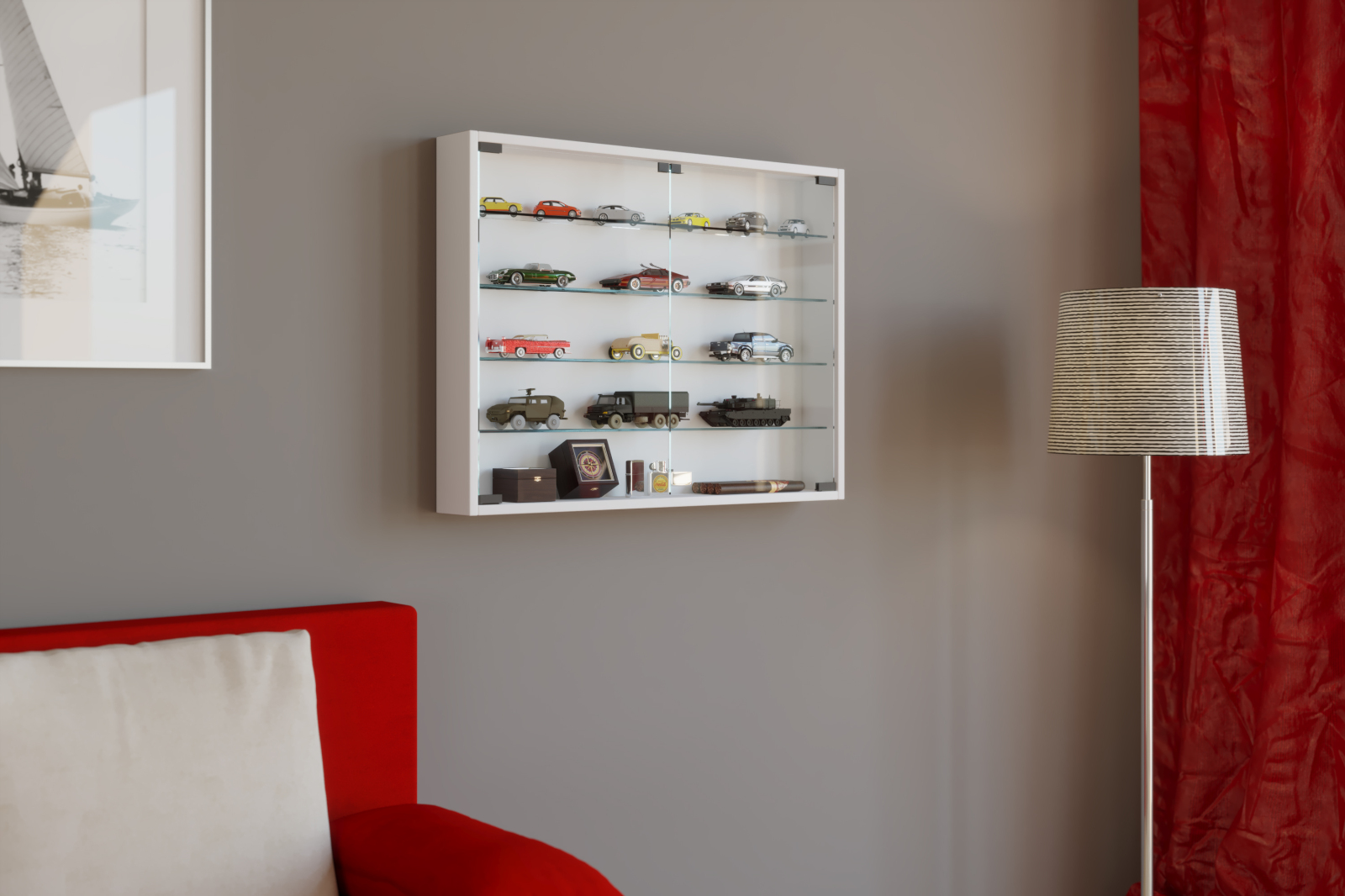 Hängevitrine MANDOSA L - weiß - mit 4 Glasböden