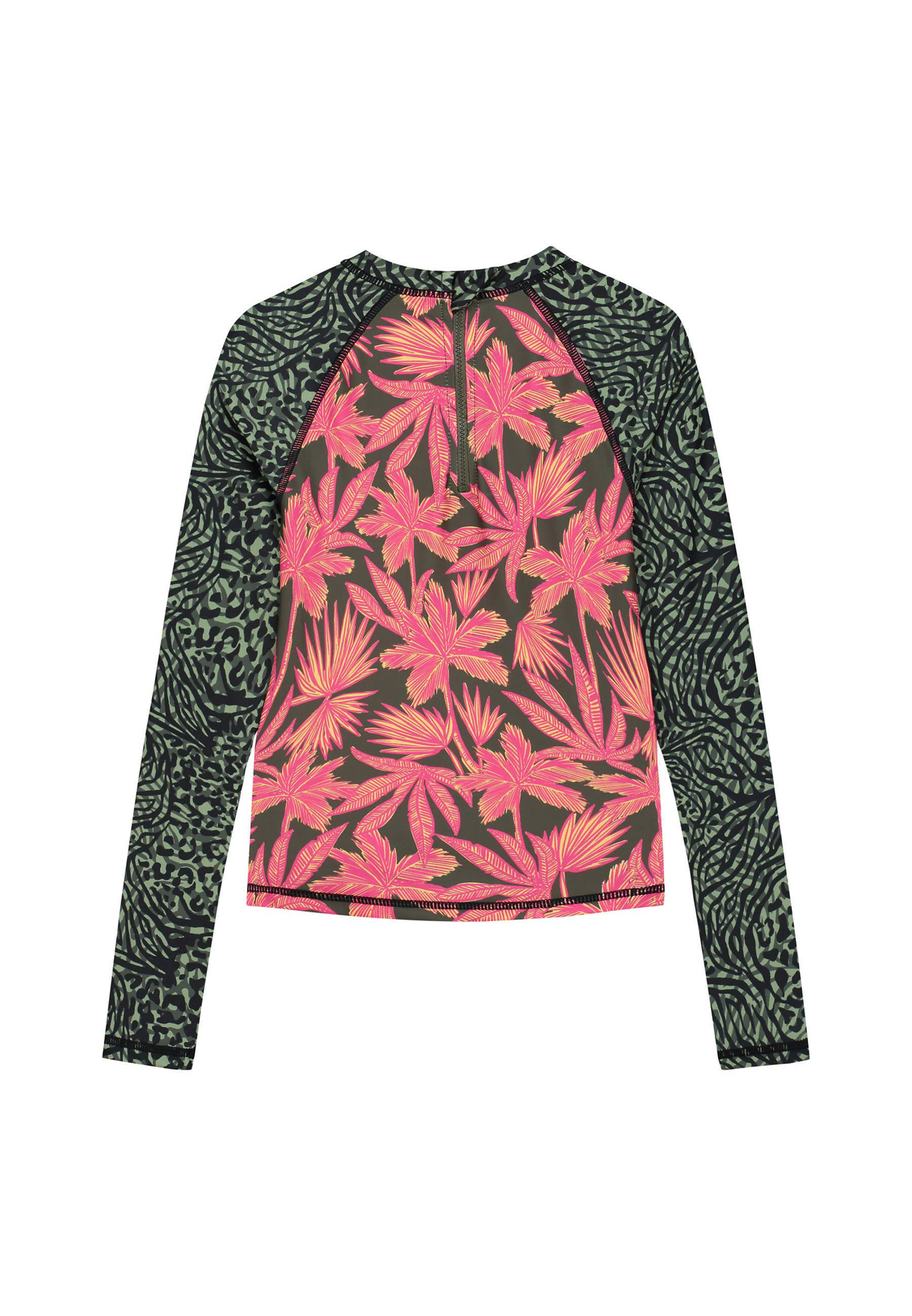 Shiwi UV T-shirt Tess groen/zwart/roze