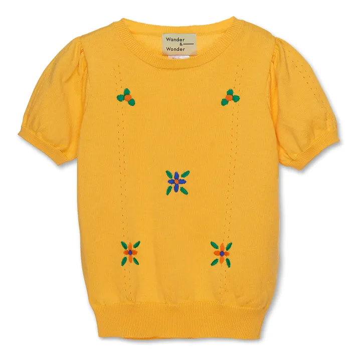 Wander & Wonder Pull Manches Courtes Pointelle Coton Bio | Jaune moutarde