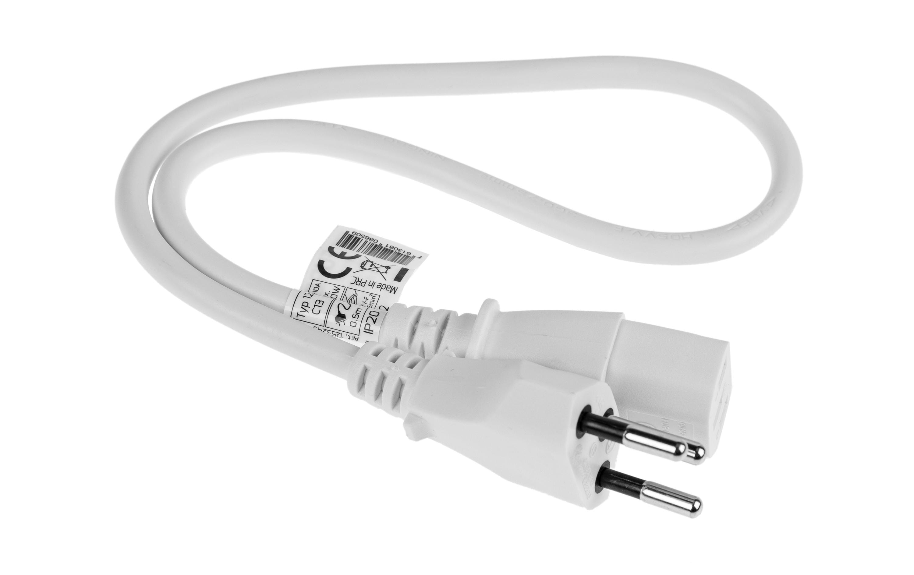 Netzkabel C13-T12 0.5 m WeissKaltgerätekabel H05 VV-F 3G0.75