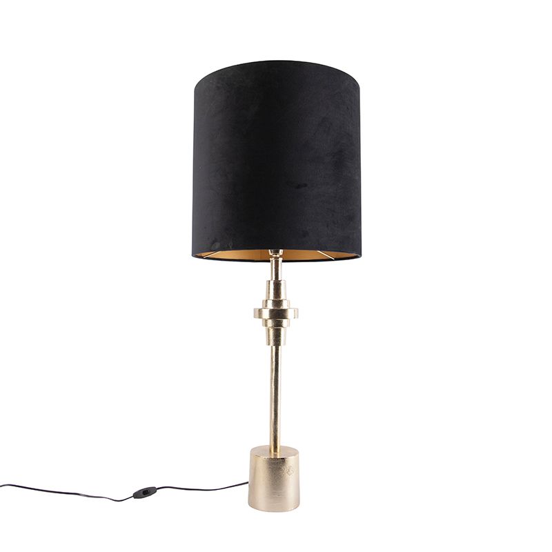 Art deco tafellamp goud met velours zwarte kap  40 cm - Diverso