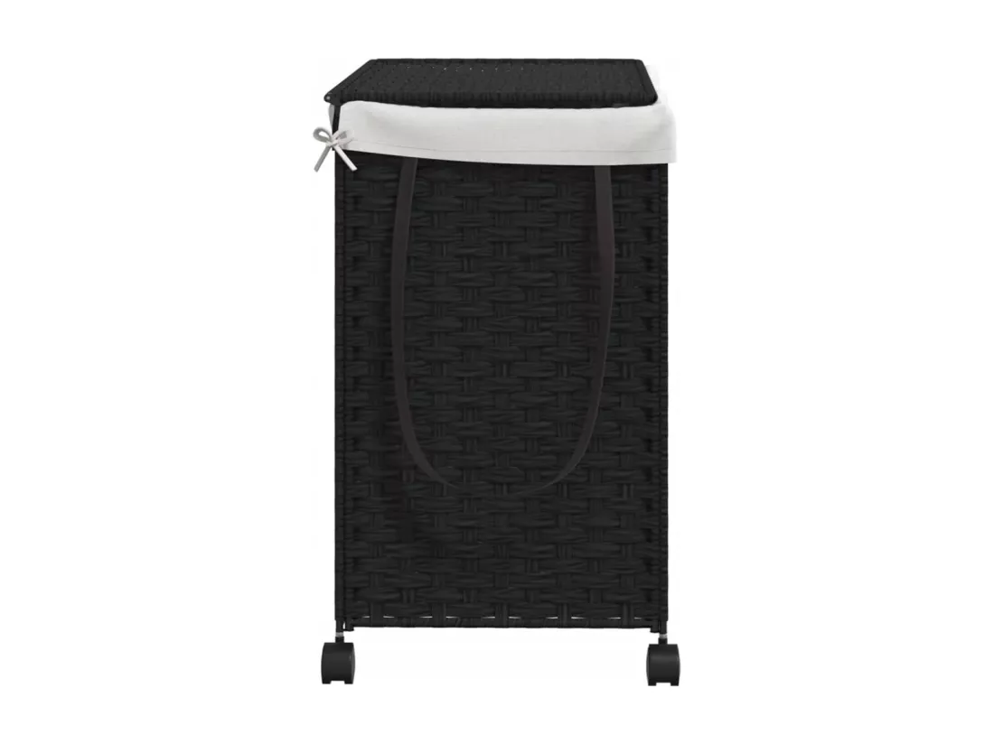Panier à linge avec roulettes noir 60x35x60,5 résine tressée
