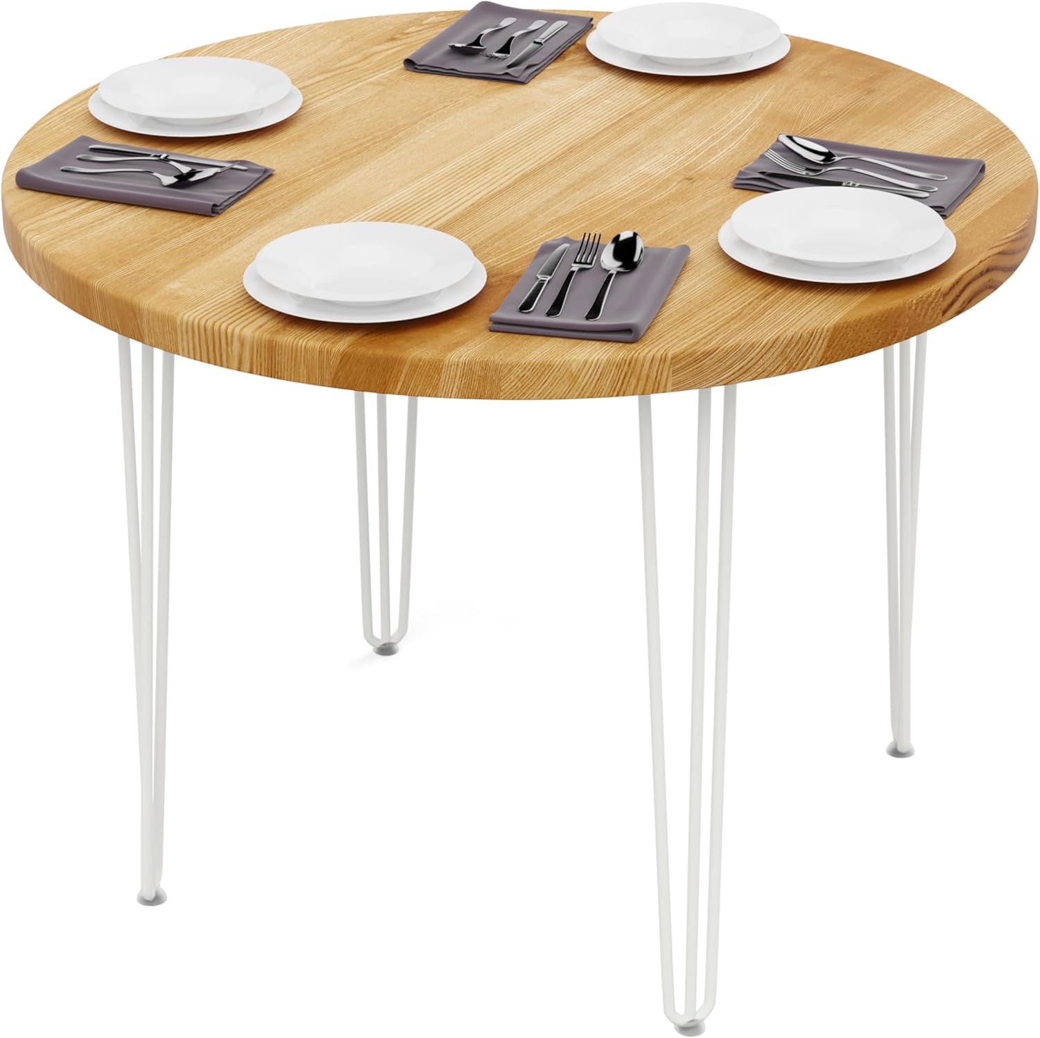 LAMO Manufaktur Esstisch rund 100cm | Wohnzimmertisch Holz, Bistrotisch | Runder Tisch für Küche, Restaurant | Stärke: 40mm, Farbe: Rustikal, Beine: Elfenbein