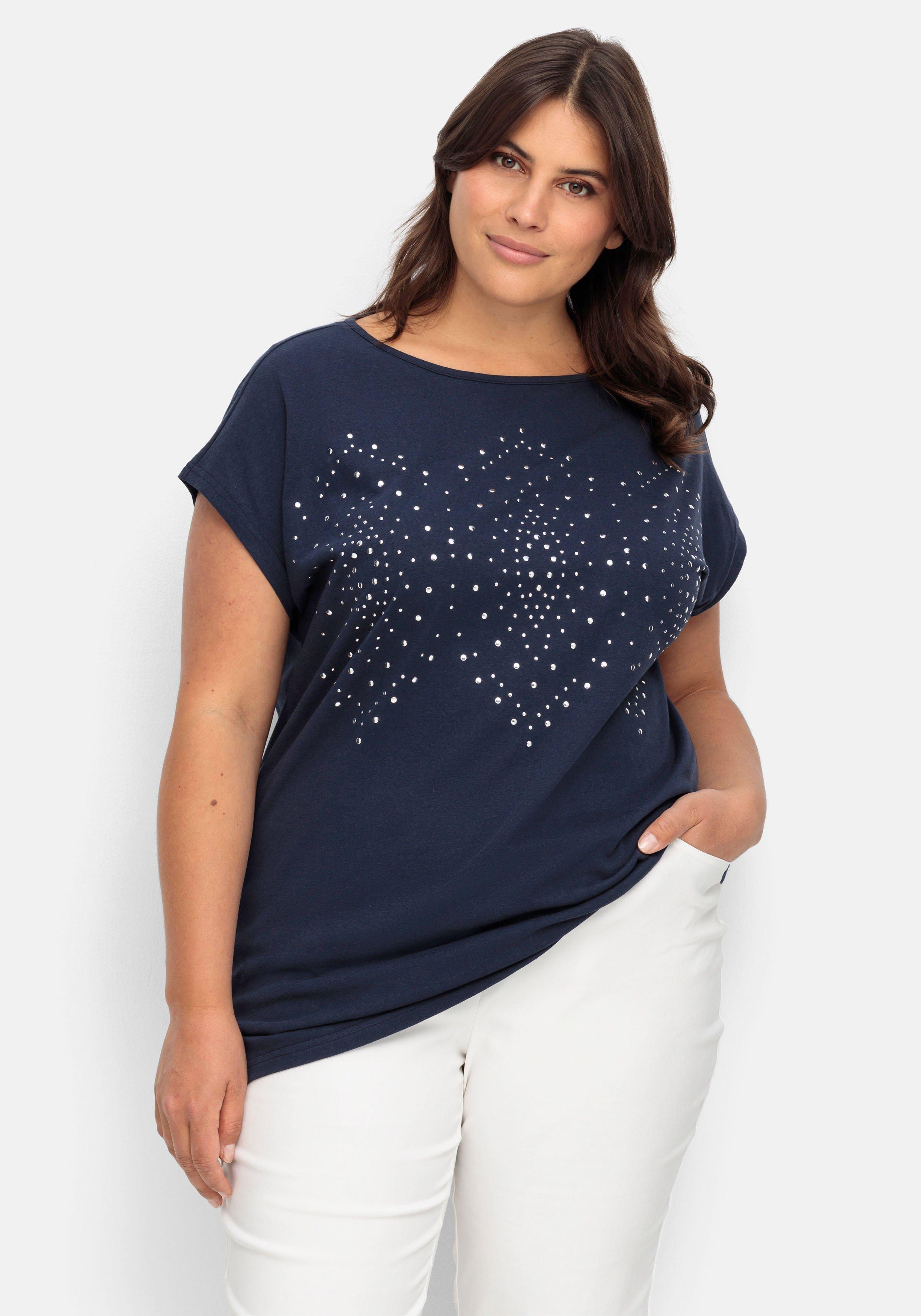 Jerseyshirt mit Ziernieten, leicht verlängerte A-Form