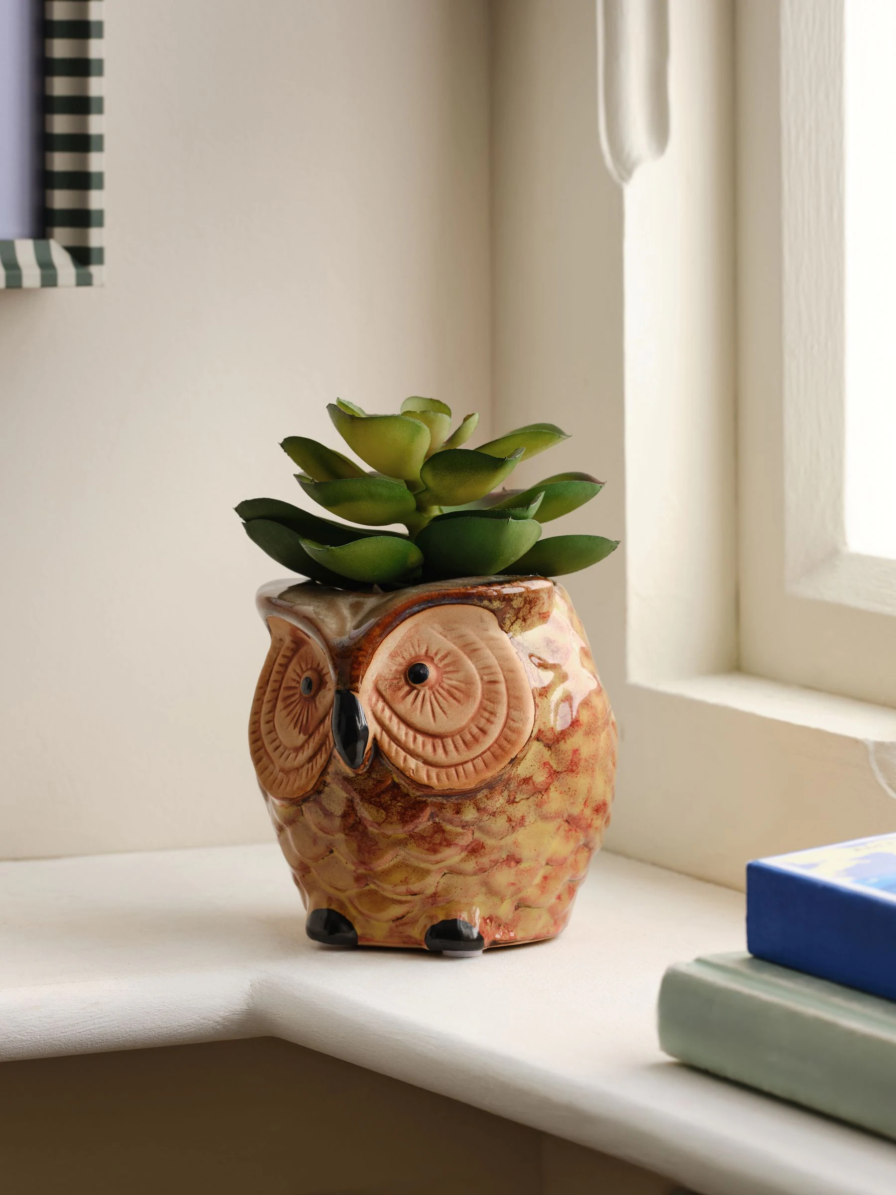 Artificial Succulent in Ceramic Owl Pot