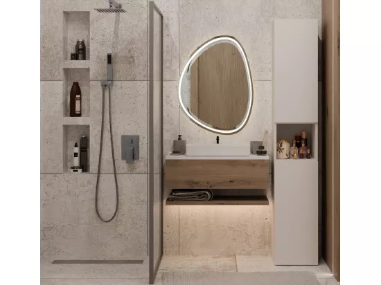 LUANA - Meuble salle de bain 2 portes - 31x30x174 cm - Colonne rangement SDB - Beige