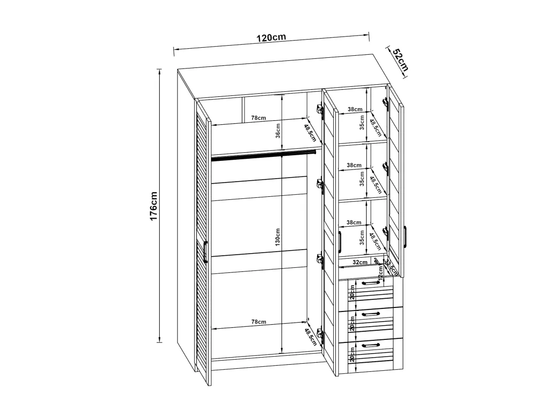 Armoire de chambre Finning 4 étagères 3 tiroirs MDF 176 x 120 x 52 cm blanc [en.casa]