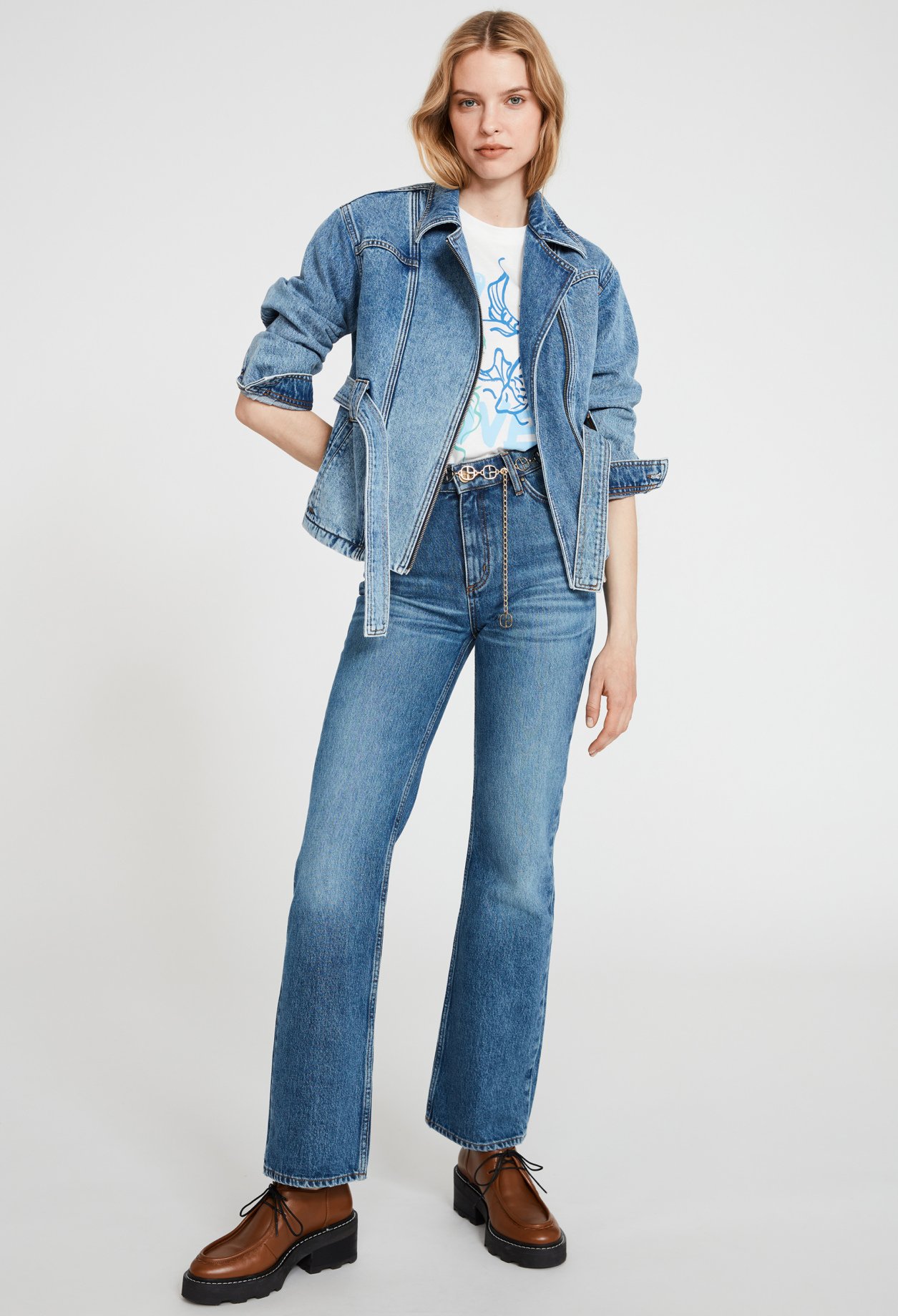Veste denim ceinturee