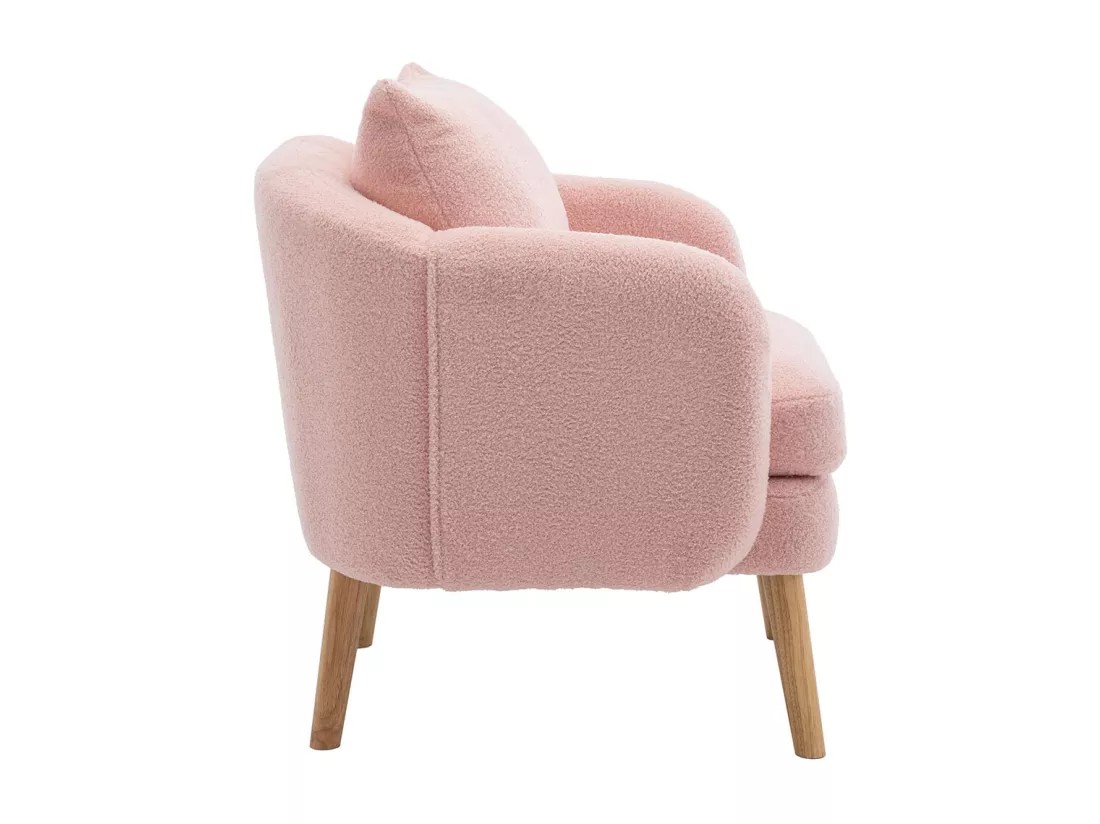 Fauteuil Canapé Fauteuil avec coussin à pieds en bois massif moderne et sobre en Teddy Tissu Rose
