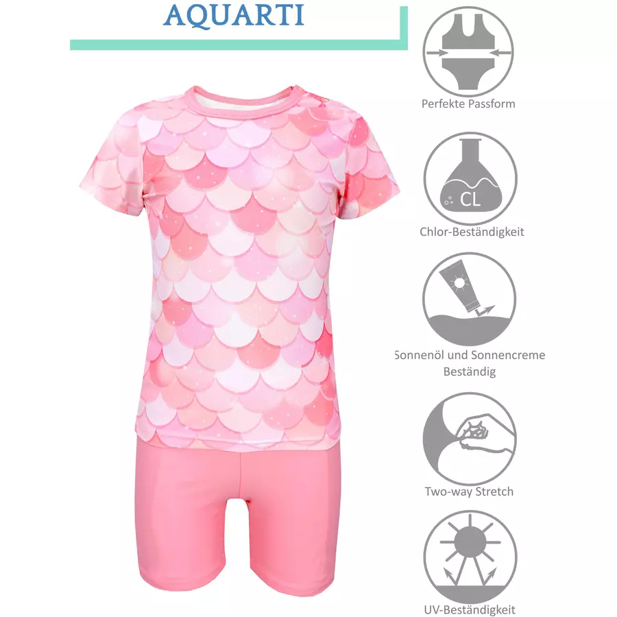Aquarti Baby Mädchen Zweiteiler Badeanzug Bade-Set Bade T-Shirt Badehose apricot