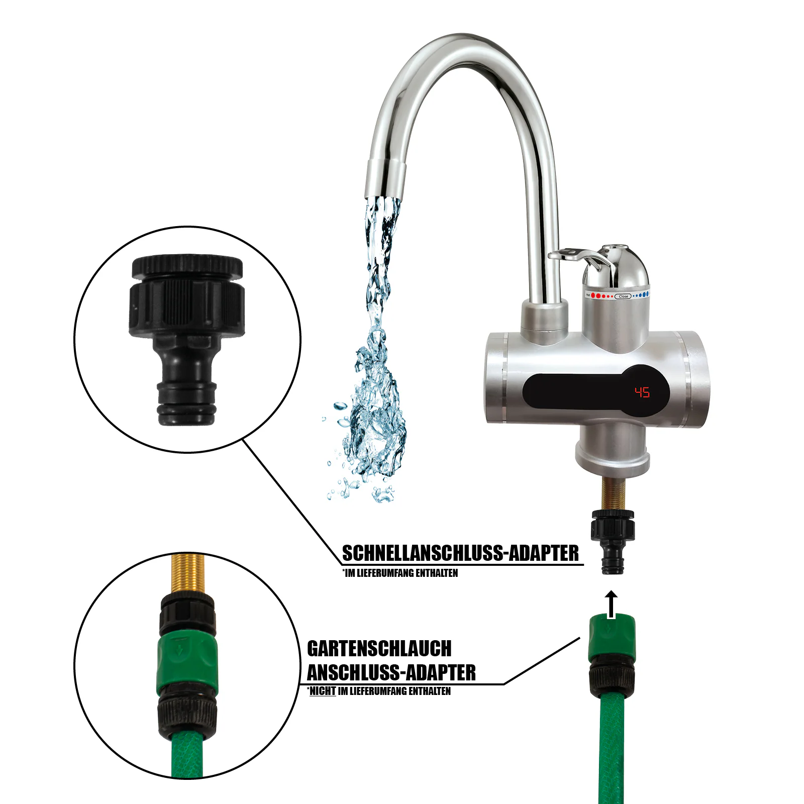 Mauk digitaler Wasserhahn mit integriertem Durchlauferhitzer und Temperaturanzeige