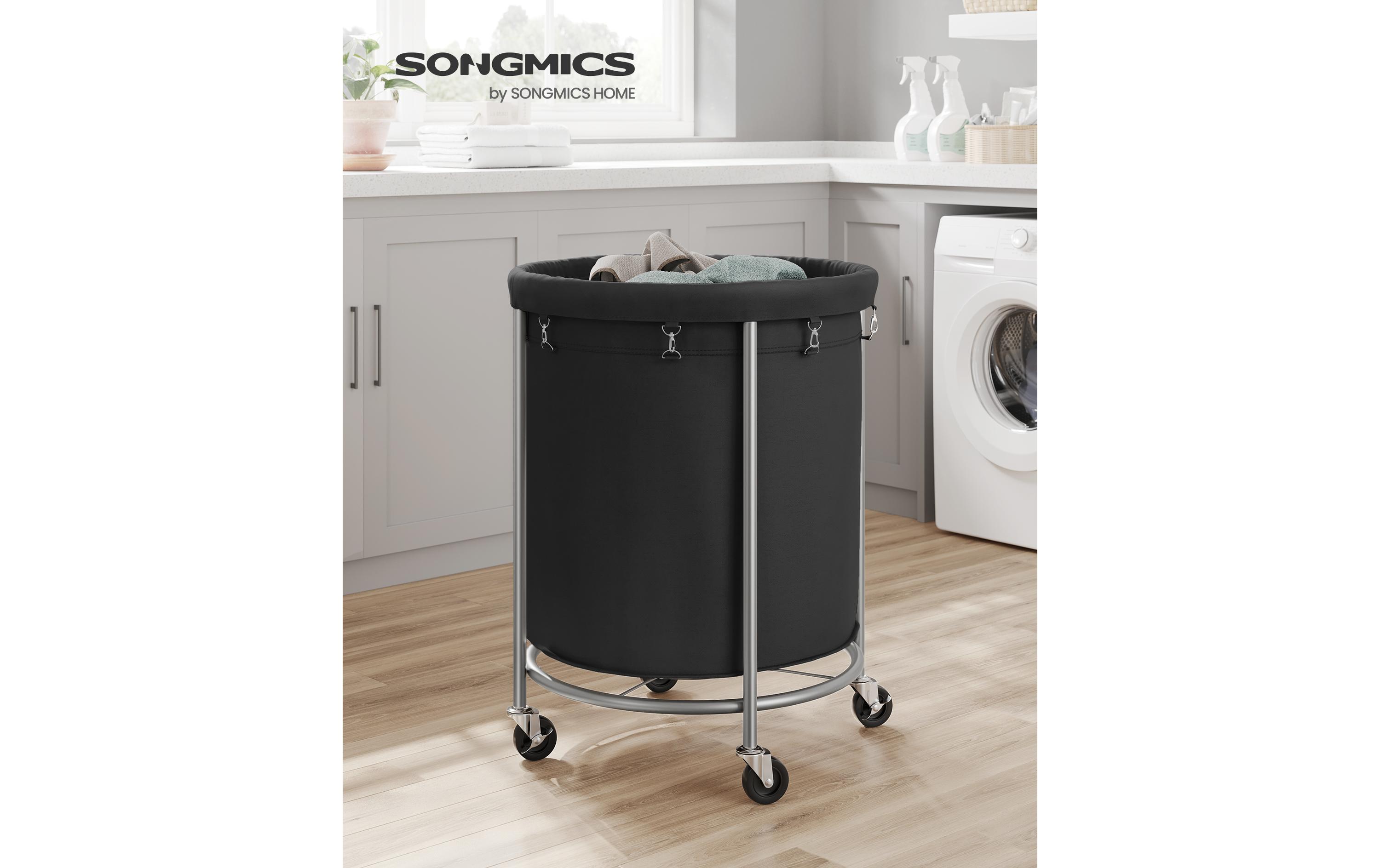 Wäschekorb auf Rollen 48 l, Schwarz/SilberWäschesammler
