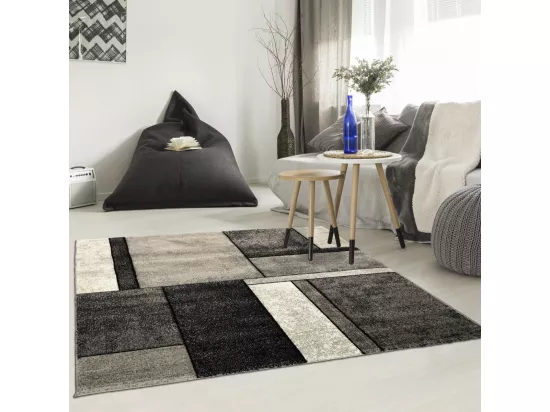 tapis salon 160x230 tissé gris rectangle motif géométrique GEOME