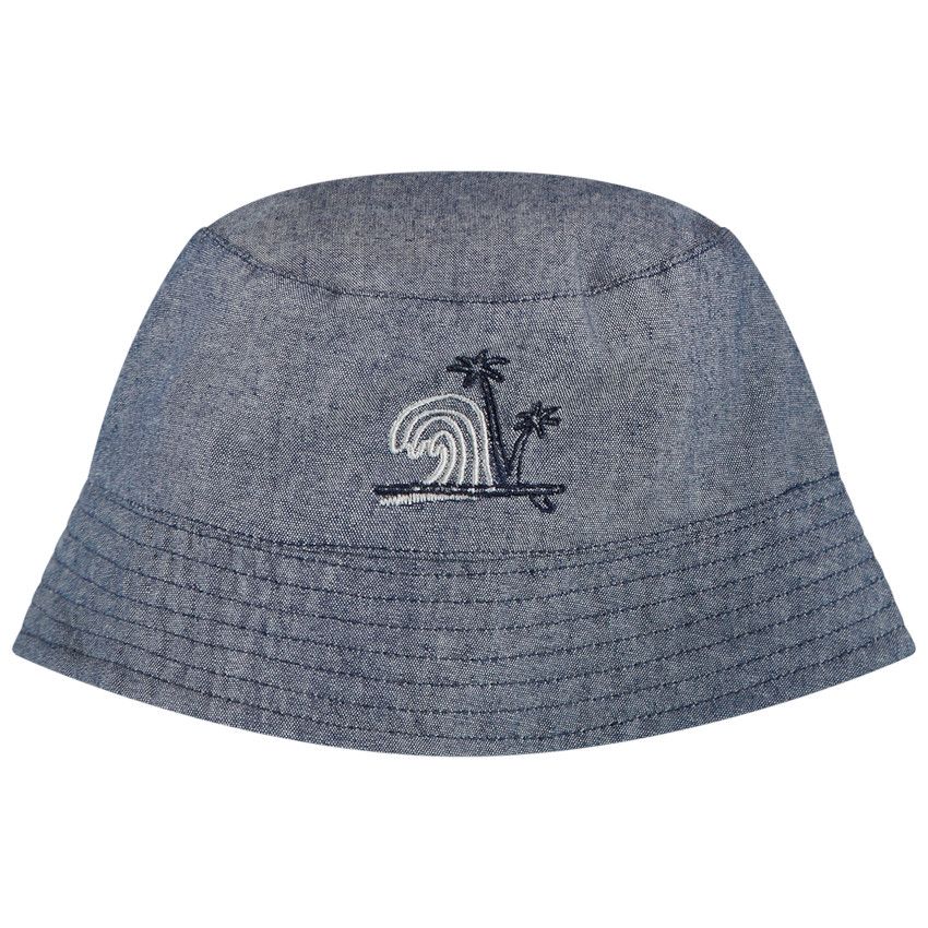 Bob en toile effet jean avec vague brodée pour bébé garçon - Bleu moyen