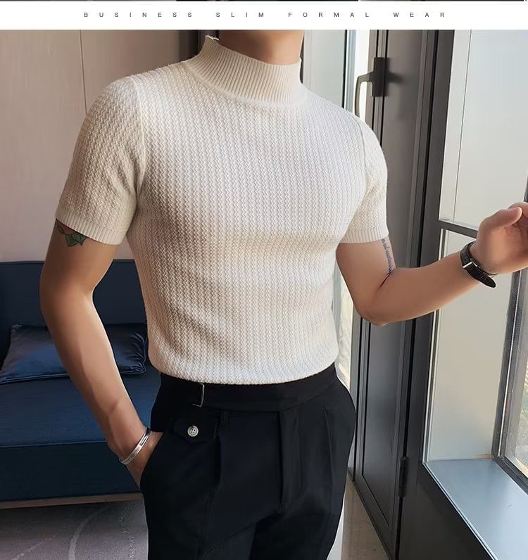 Urtishia - T-shirt met korte mouwen en mockneck, effen