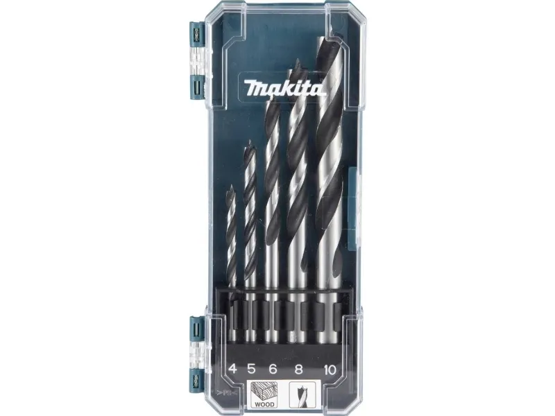 Makita - Borebitsæt - for spånplade, krydsfiner, blødtræ, hardwood, fineret træ - spadebit - 5 stykker - 5 mm, 6 mm, 8 mm, 10 mm, 4 mm - for Makita DDF487, DDF487RAJ, DDF487RFE3, DDF487Z, DHP487RAJ; LXT DDF487RTJ