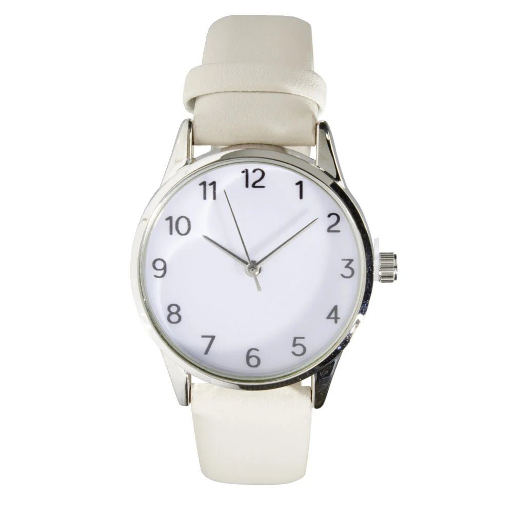 Montre femme cadran rond acier argenté bracelet simili Ø3,5xH23cm (4 modèles)