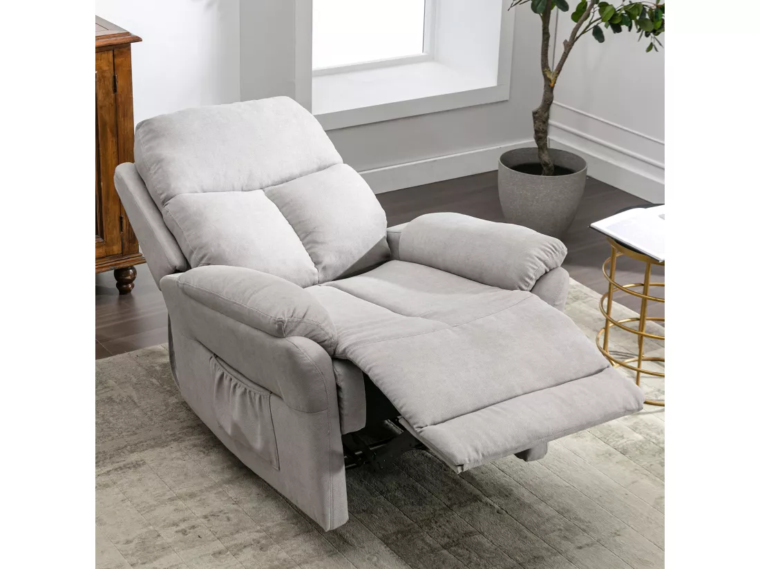 Fauteuil de relaxation en tissu avec repose-pieds pour salon - coloris gris