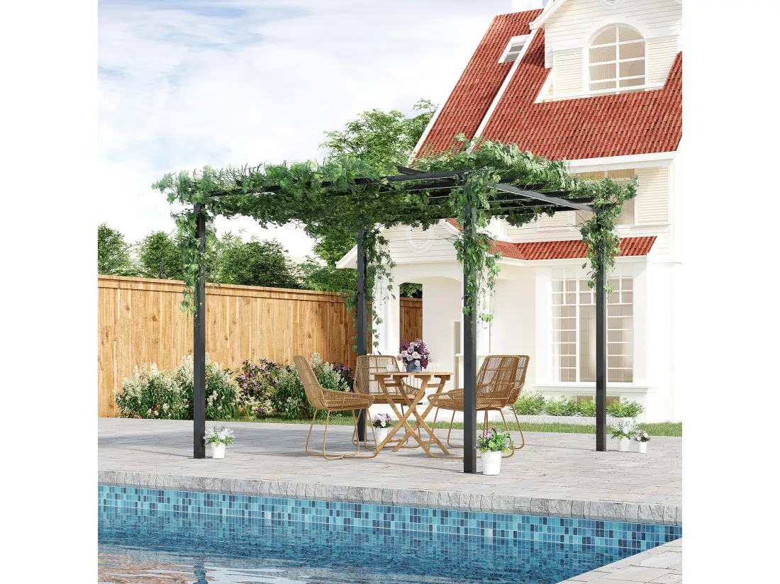Pergola autoportante style contemporain - toit terrasse à décorer - dim. 3L x 3l x 2,3H m - métal époxy anticorrosion noir