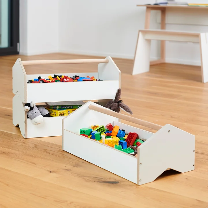 Tojo - kiste Aufbewahrungsbox, weiss / Buche