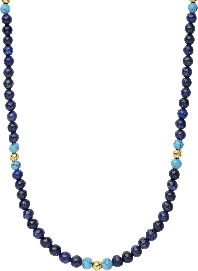 Nialaya Beaded Necklace with Blue Lapis, Turquoise, and Gold Plating Blue