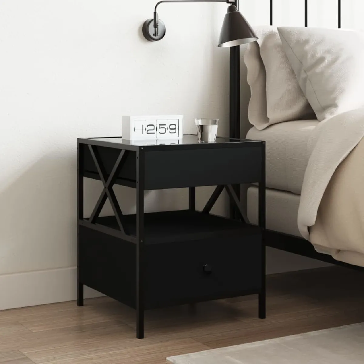 VIDAXL Table de Chevet avec LED - Noir 40x40x51 cm
