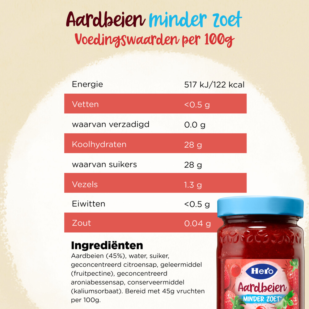 3x Hero Jam Minder Zoet Aardbeien325 gr