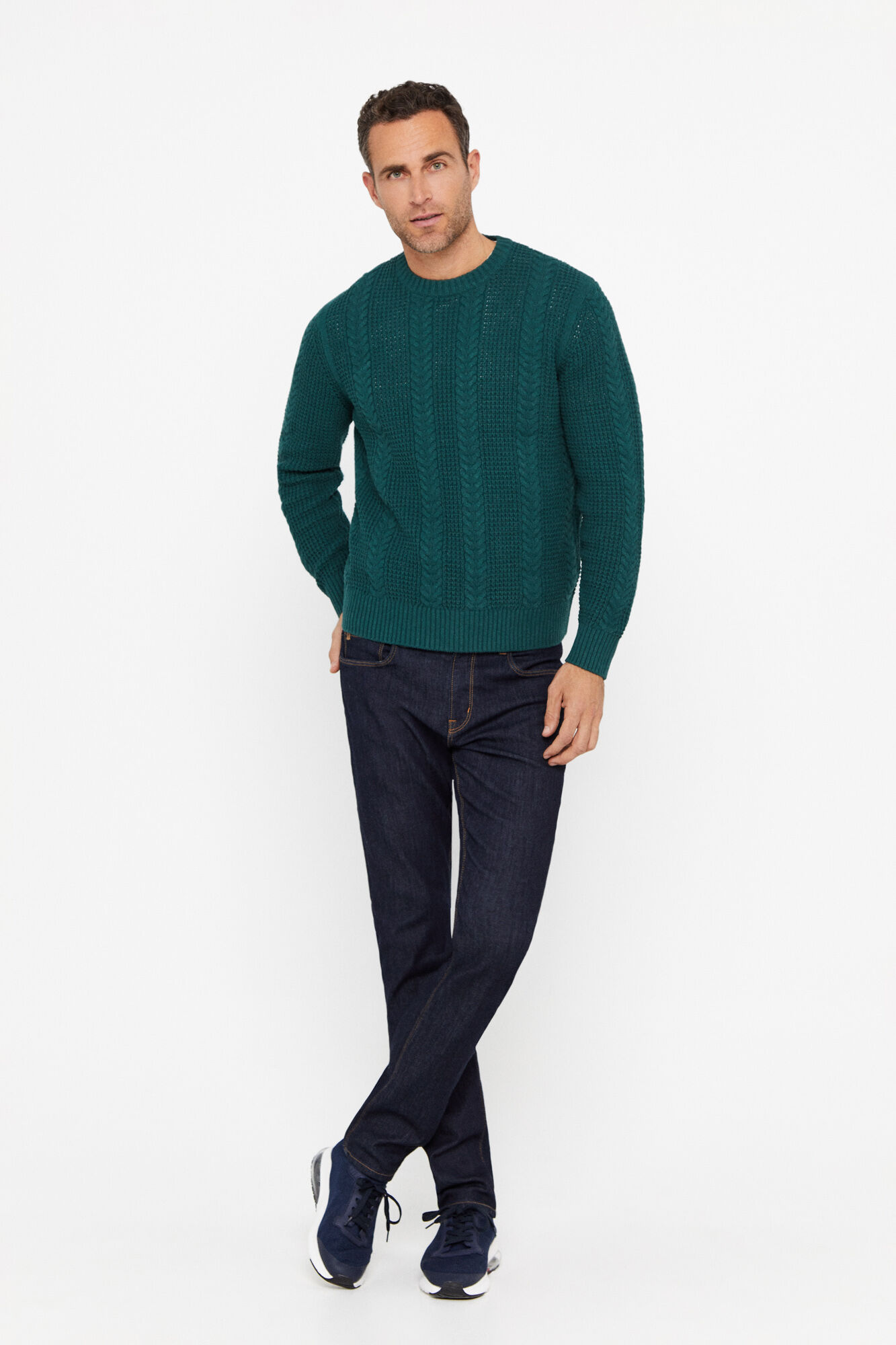 Camisa Jersey Structure Cables com gola redonda - Verde escuro