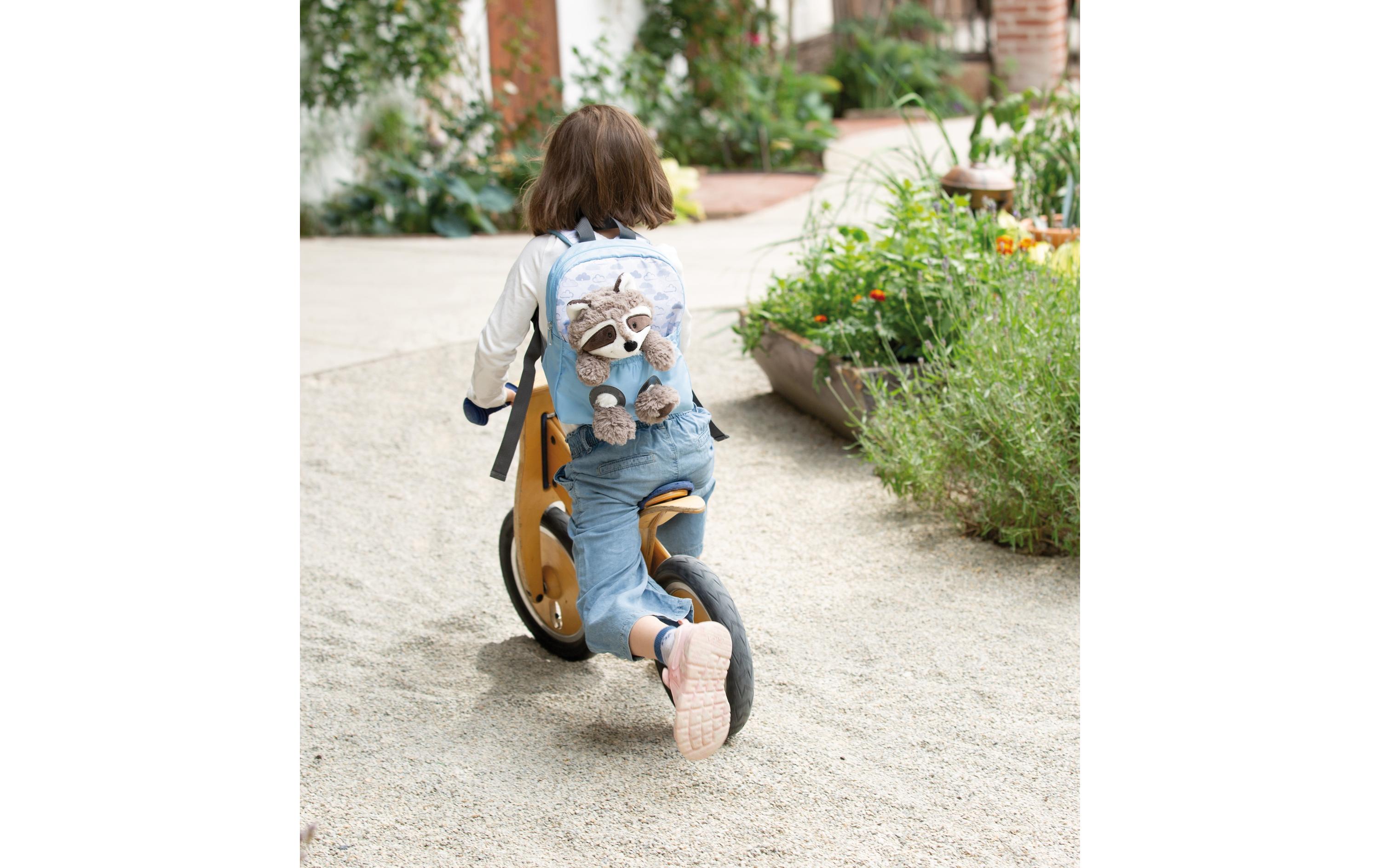 Rucksack hellblau mit WaschbärKindergartenrucksack mit flauschigem Plüsch