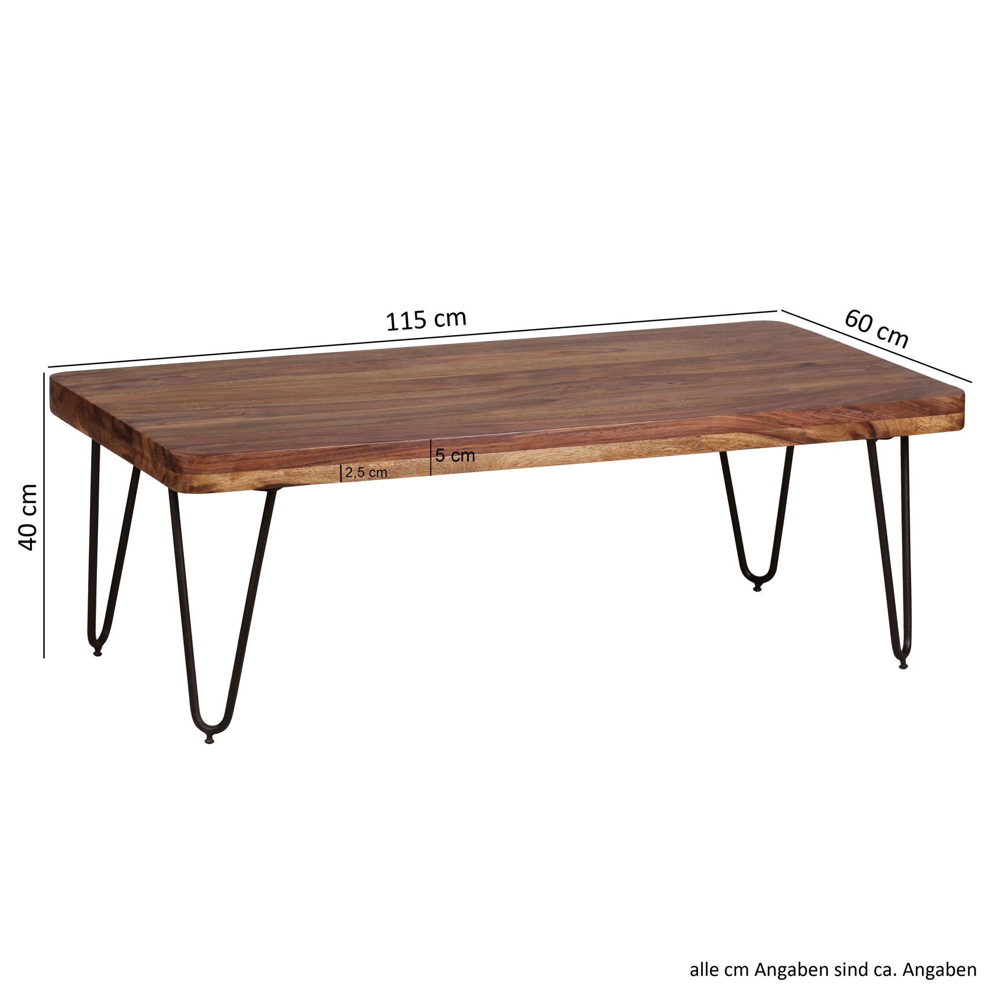 KADIMA DESIGN Couchtisch BALU Massivholz: Rechteckig, Metallbeine, handgefertigt, einzigartige Maserung