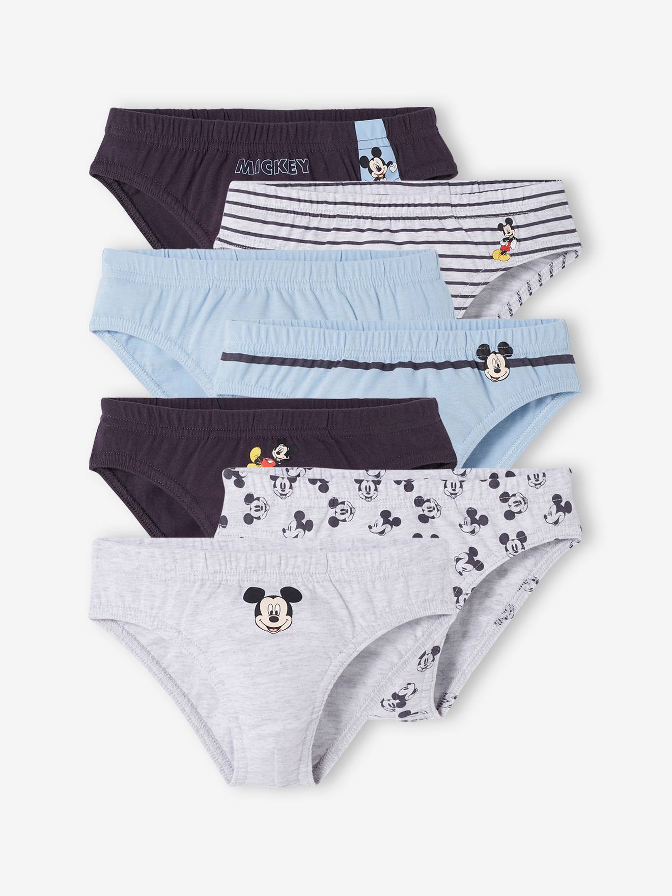 Pacote com 7 cuecas lisas azul-claras DS® Mickey com estampas.
