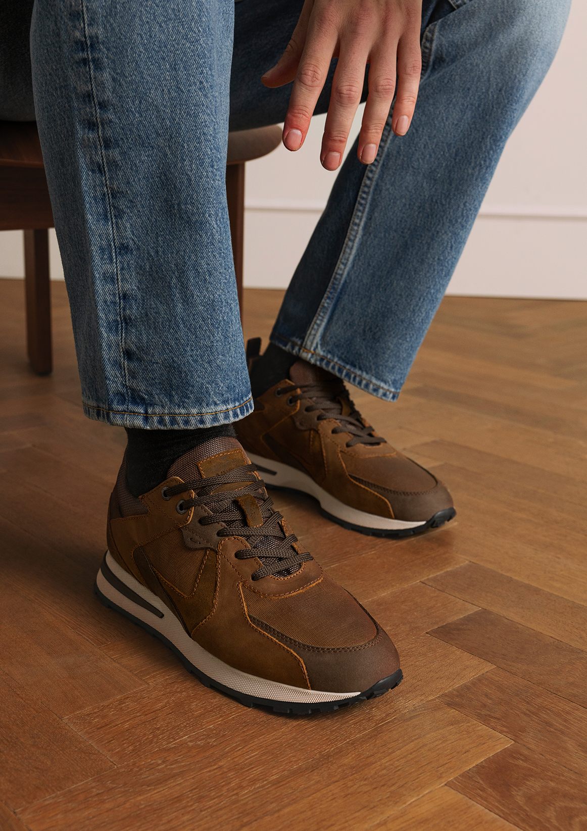 Cognac leren sneakers