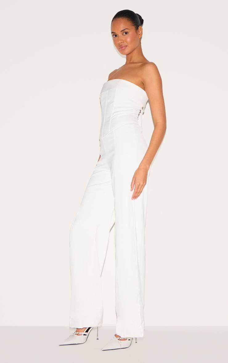Blanc Combinaison Pantalon Large À Bandeau En Tissu Tissé Premium