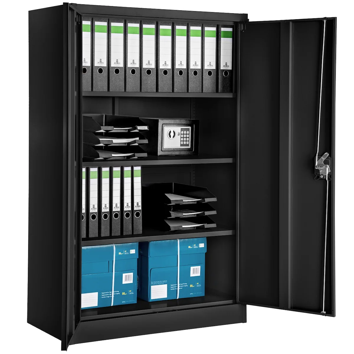 Arkivskap med 4 rom 140x90x40cm - svart