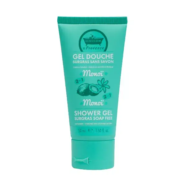 Gel de banho Monoi 2 em 1 extra rico sem sabão Les Petits Bains de Provence 50 ml