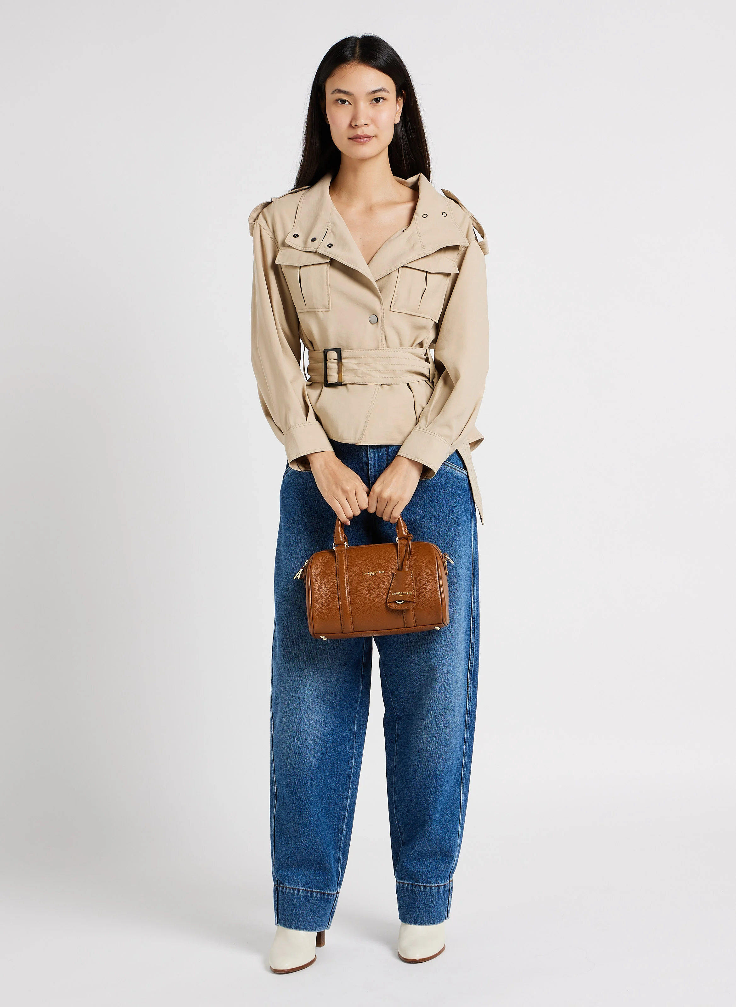MILANO ANA - Sac polochon en cuir grainé| Marron