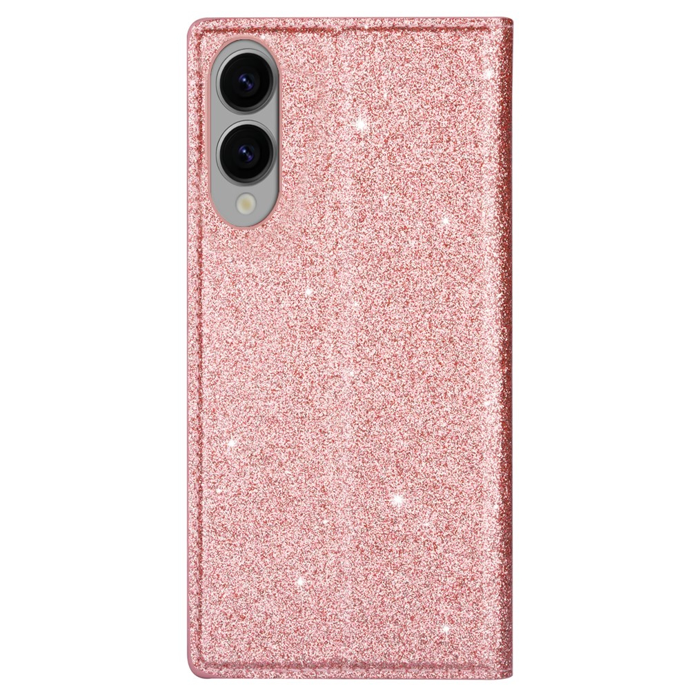Samsung Galaxy S25 Edge Flip Wallet Cover Leder Tasche Glitzer Optik - Roségold