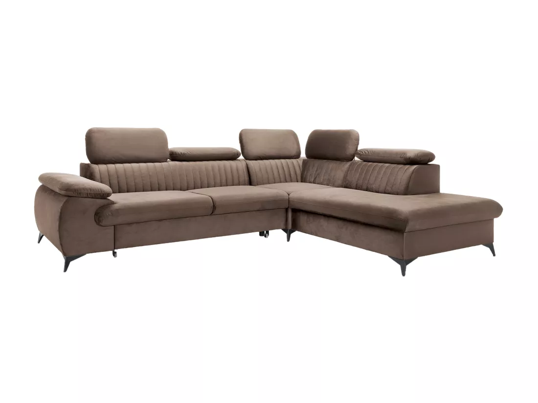 Canapé grand angle droit convertible en velours taupe SAMARA de Pascal Morabito