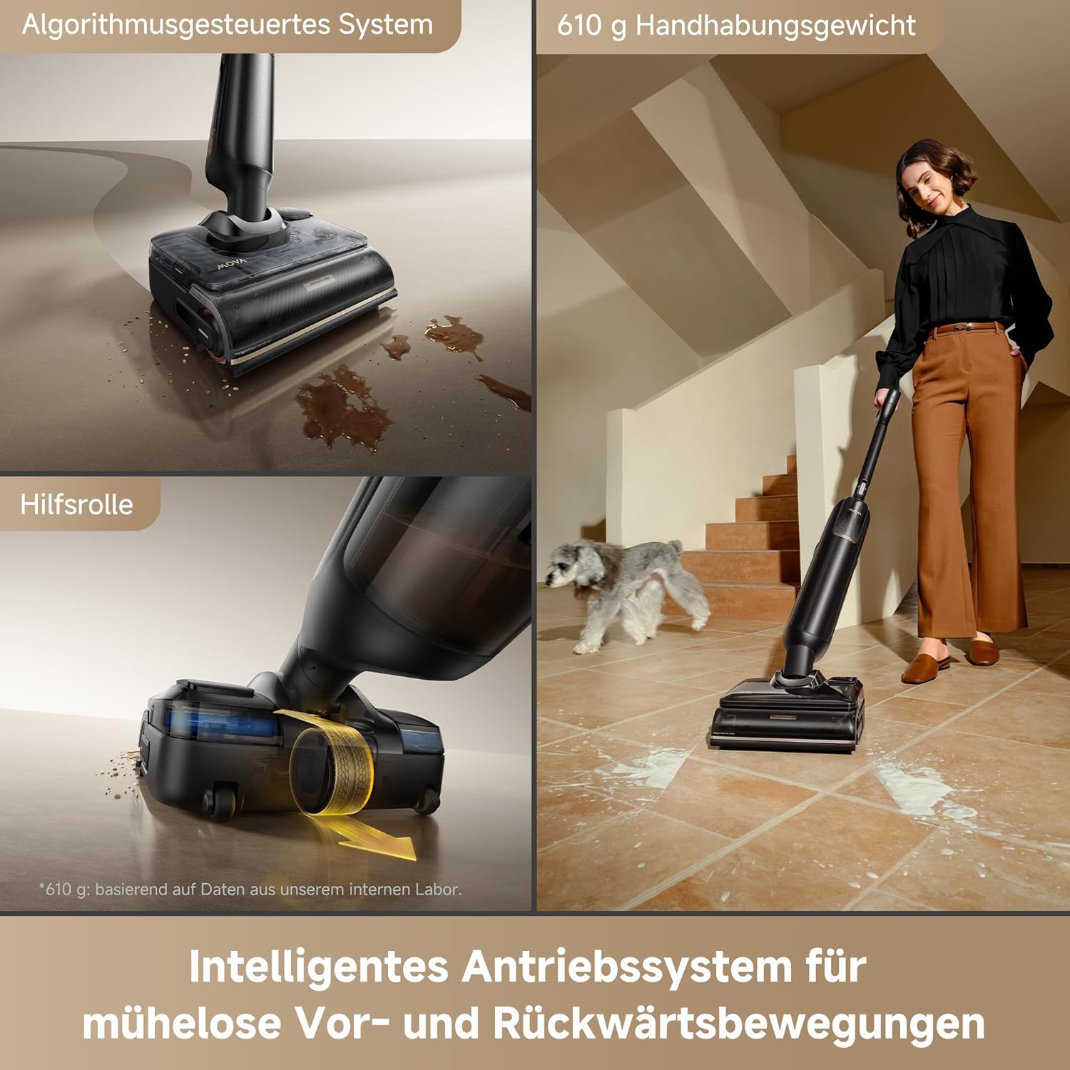Mova M50 Ultra Nass- und Trockensauger, 22.000Pa, Roboterarm 0 Spalt, klappbarem und Ausziehbarem Griff,Antriebssystem für müheloses Gleiten,100°C Bürstenwäsche, 5min 90°C Trocknung