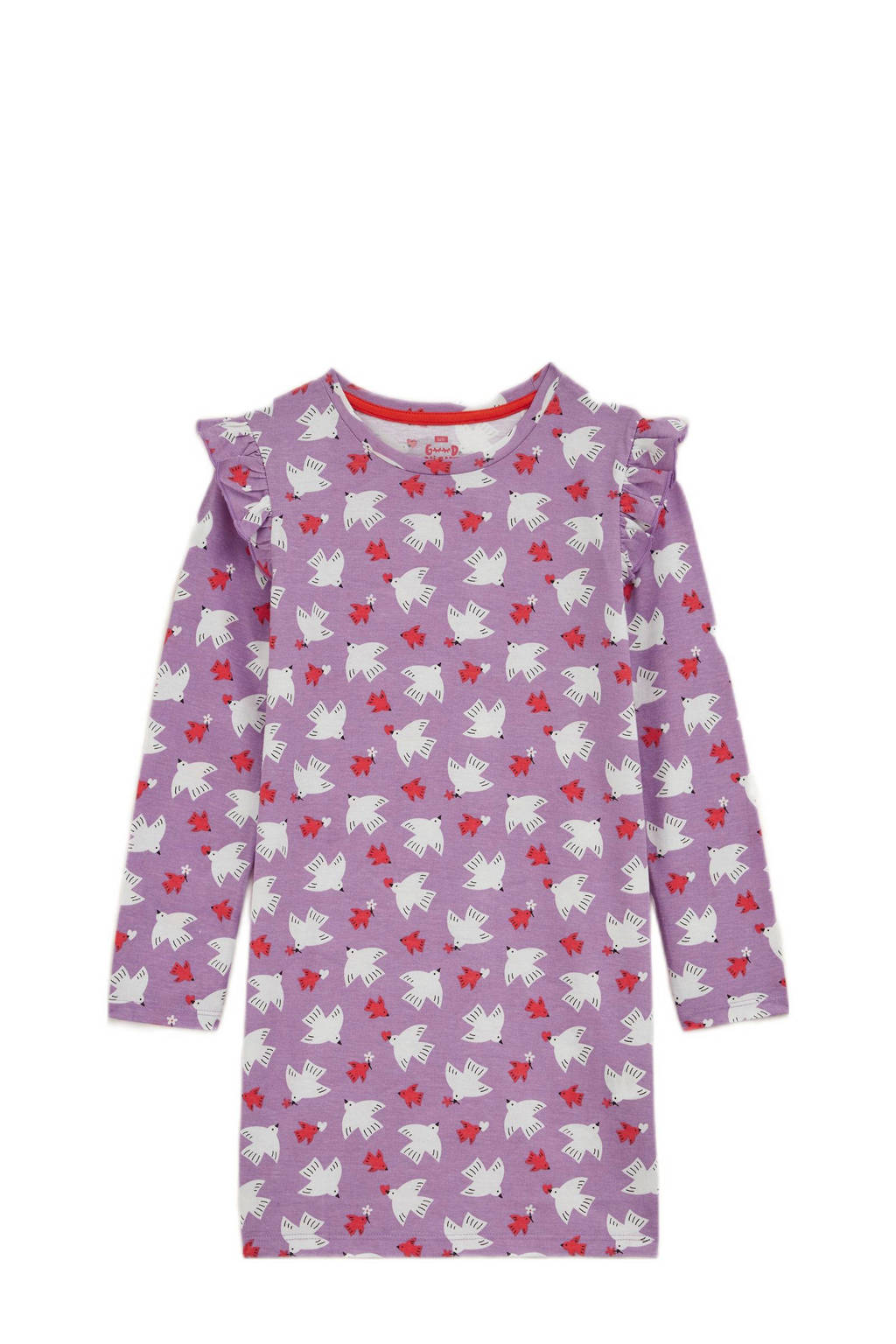WE Fashion nachthemd met ruches lila/rood/wit