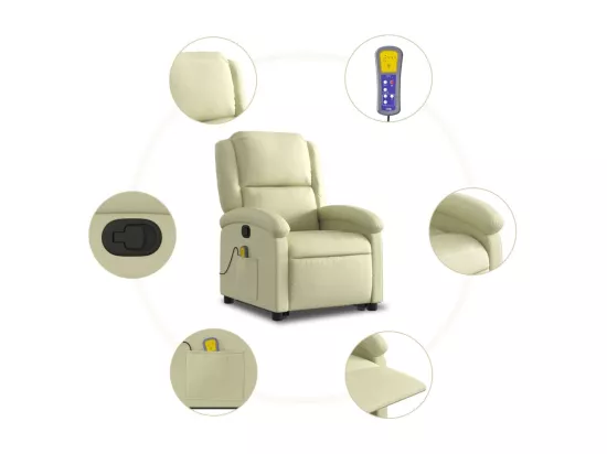 Fauteuil inclinable massant crème cuir véritable