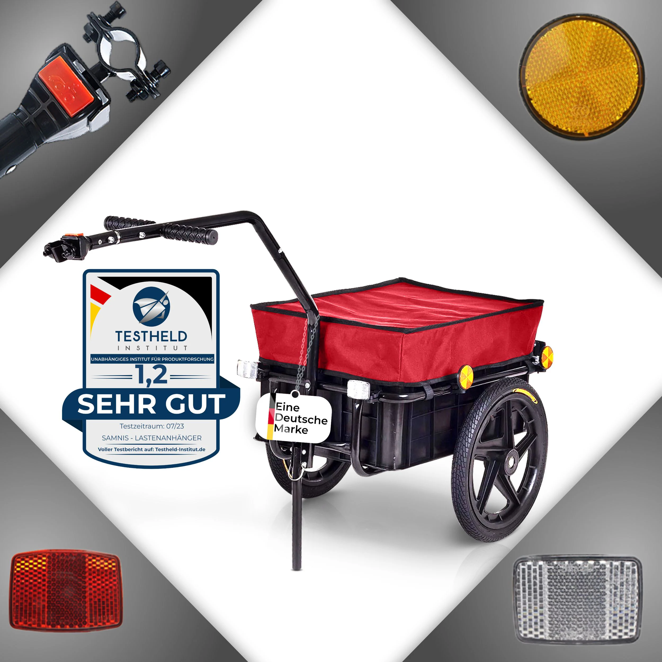 SAMAX Lastenanhänger / Fahrradanhänger für 60 Kg / 70 Liter in Rot