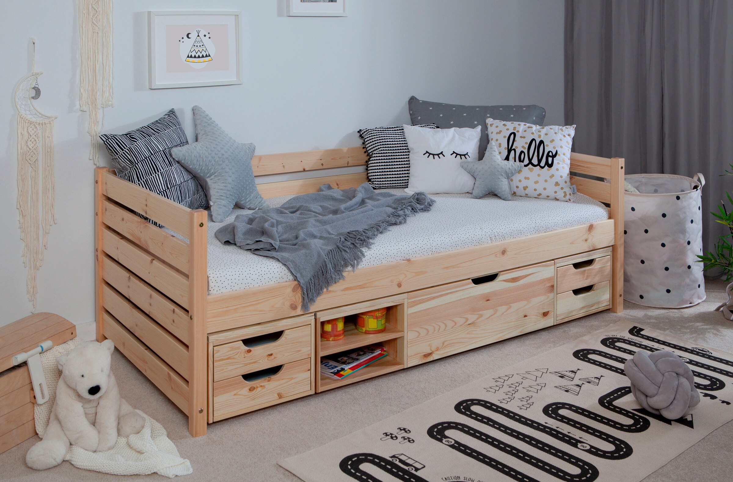 Ticaa Sofabett Naomi inkl. Funktionsschubkästen, 90x200 Natur