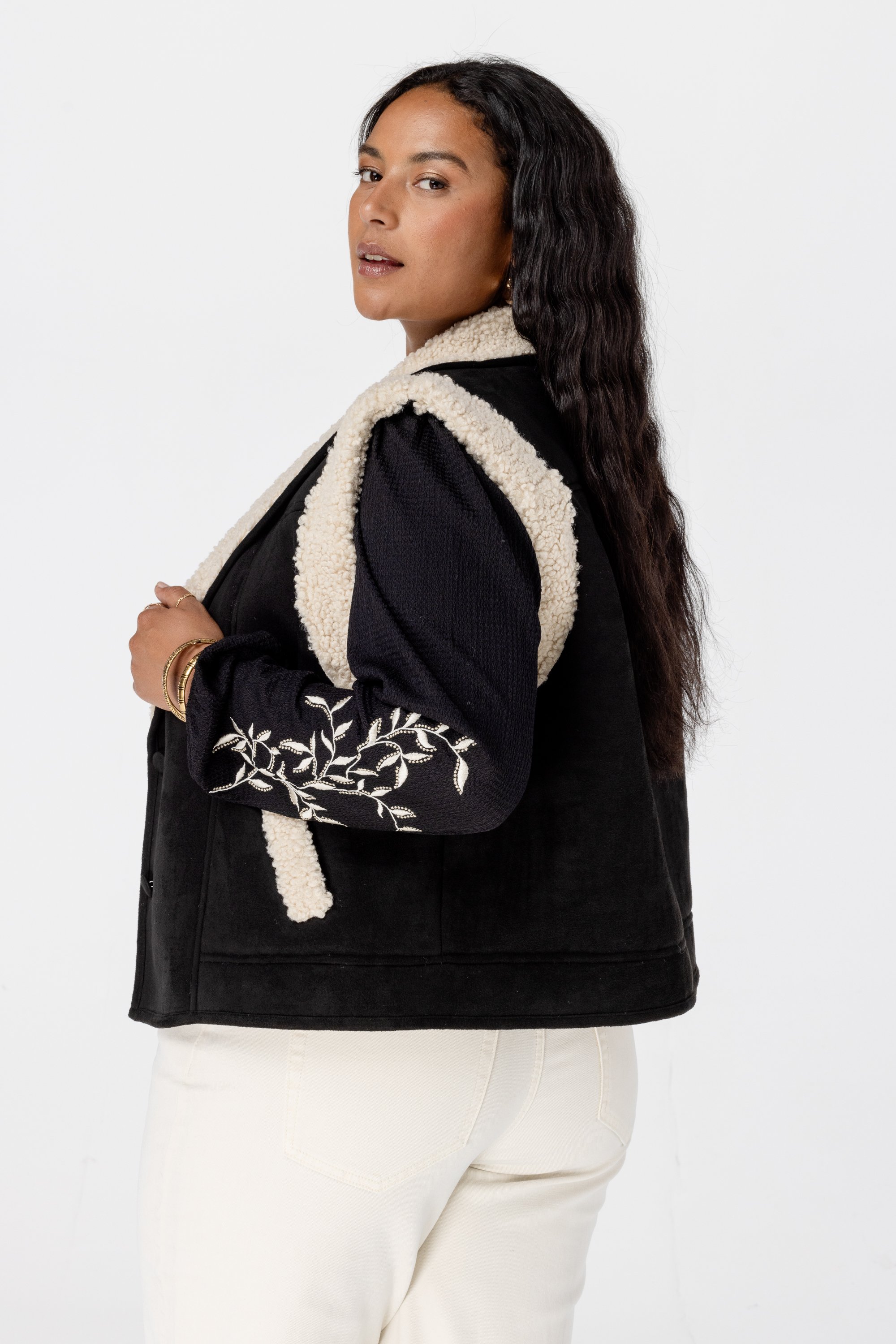 Gilet met teddy voering Zwart