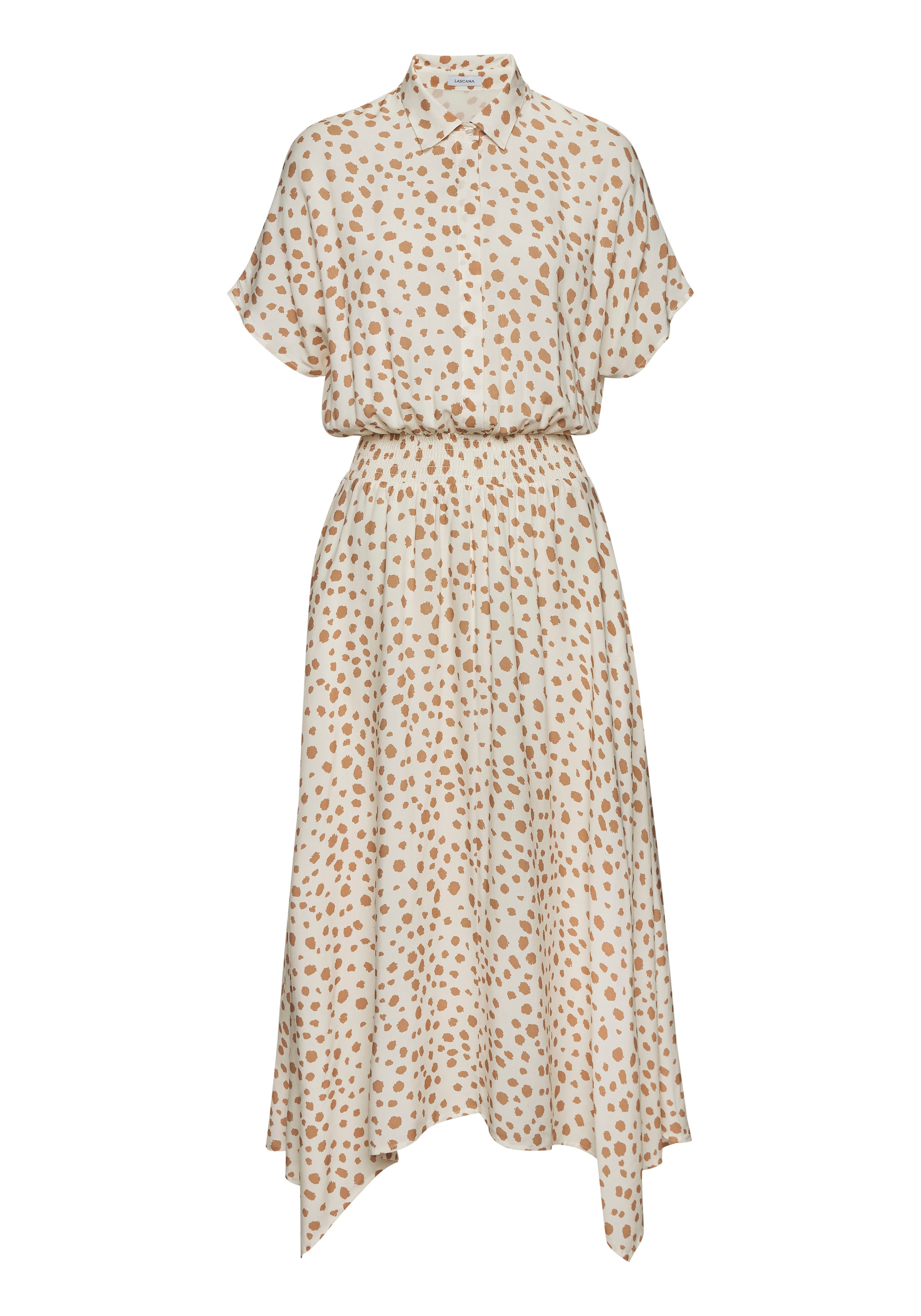 LASCANA Midikleid mit Punktedruck, asymmetrischer Saum