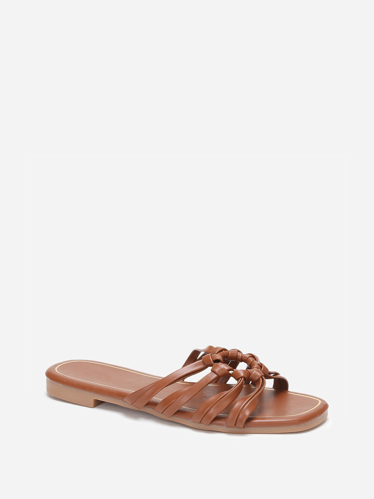 Mules à anneau dorée et fines brides- Camel