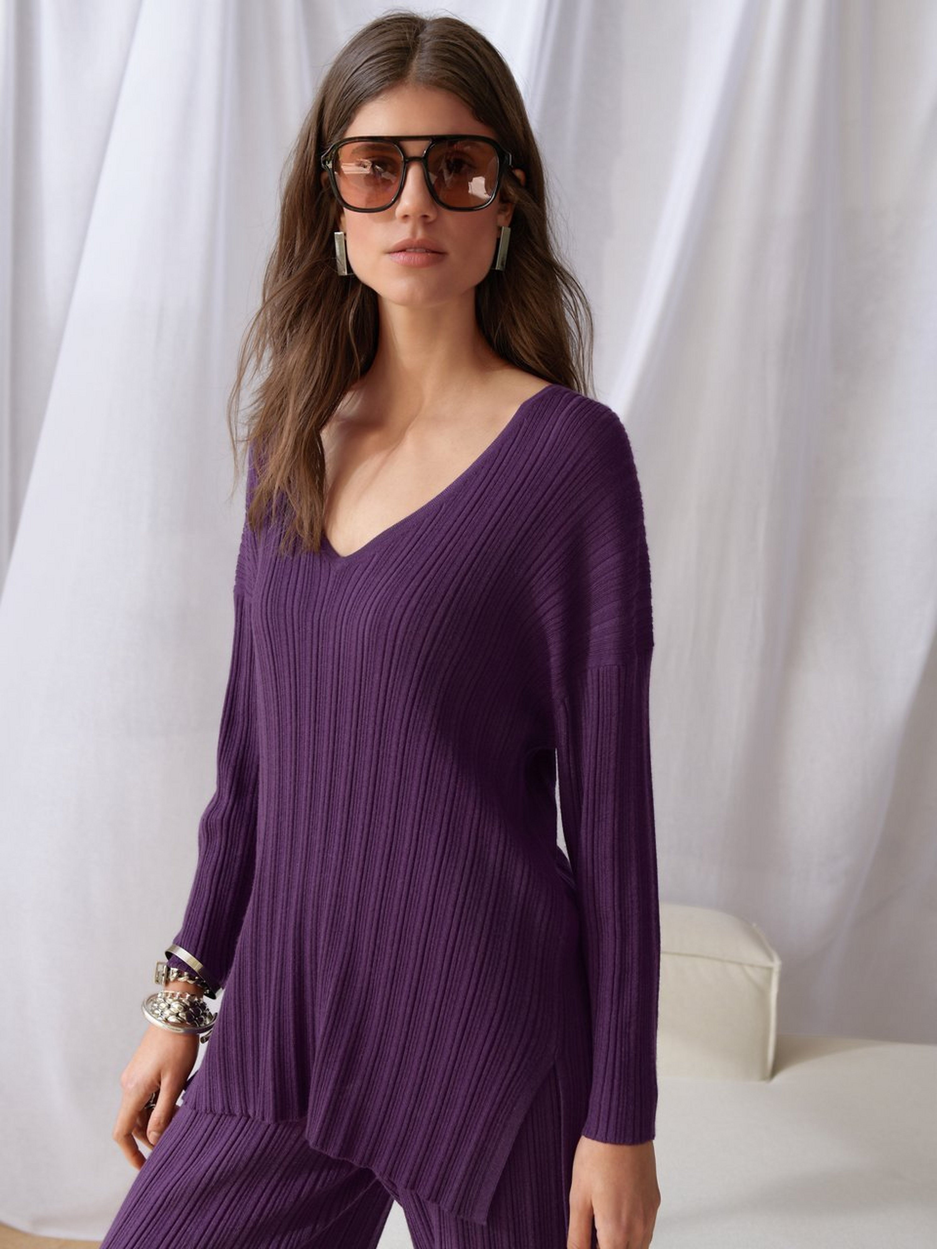 V-Pullover mit 3/4-Arm