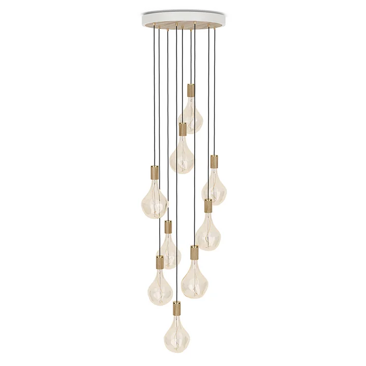 Tala - Eiche Nine Pendelleuchte Set, inklusive 9 x Voronoi II LED-Leuchtmittel E27, weiss / Messing