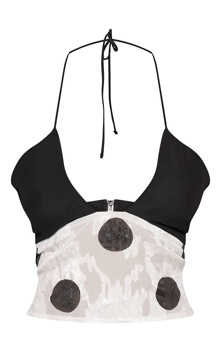 Noir Top Court Col Halter À Pois En Dentelle Co-ord Petite